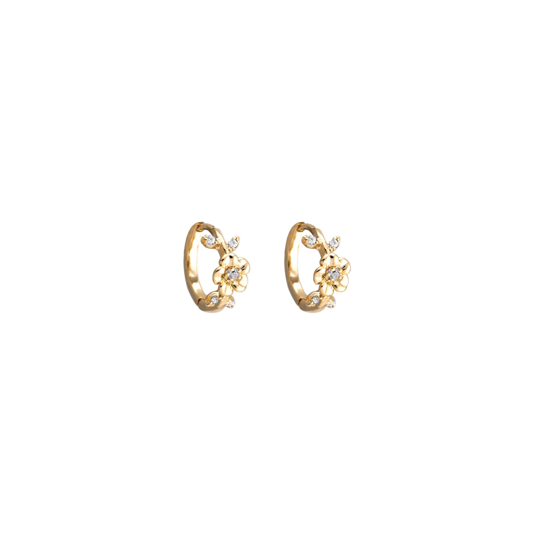 Boucles d'oreilles anneaux bouquets or et cristal