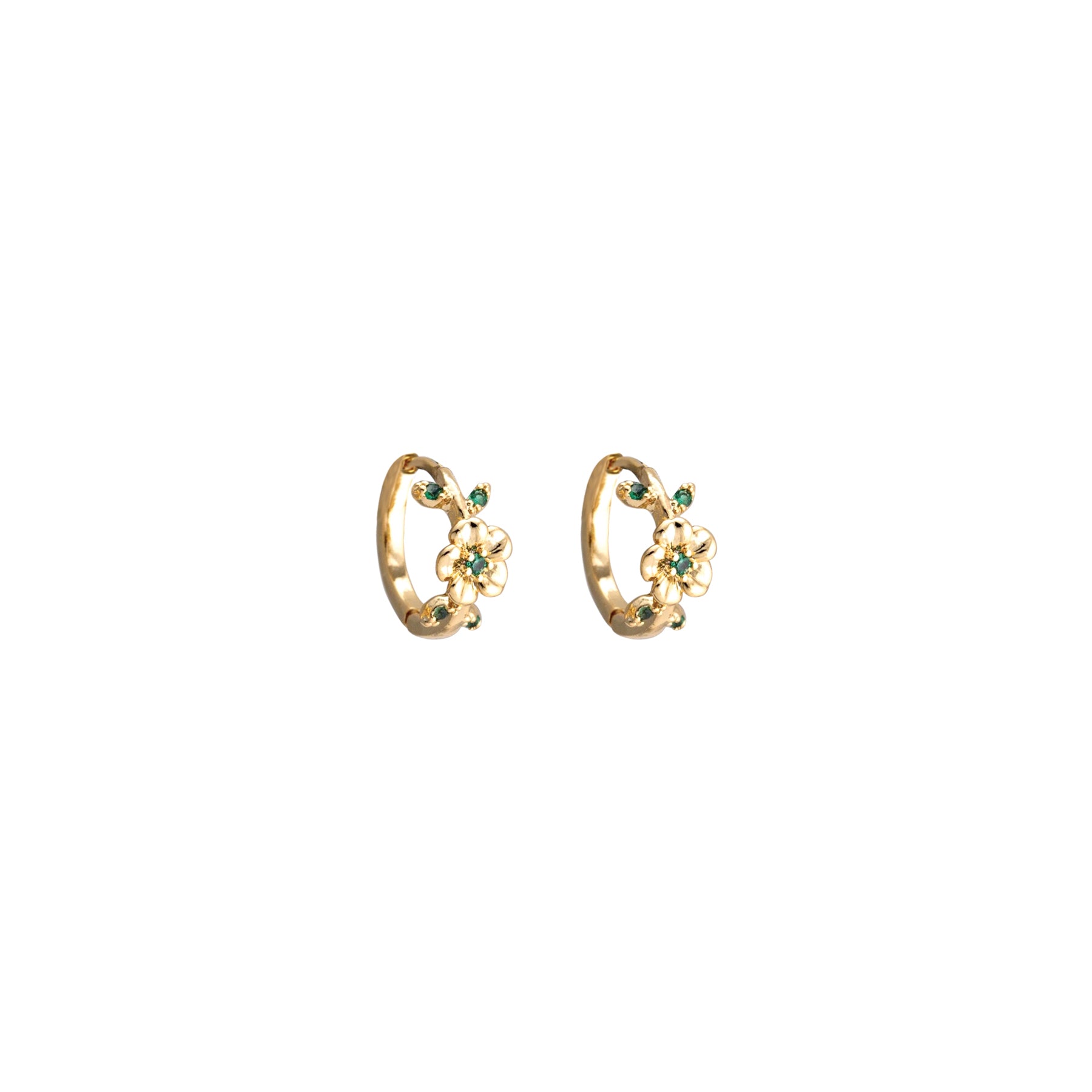 Boucles d'oreilles anneaux bouquets or et vert