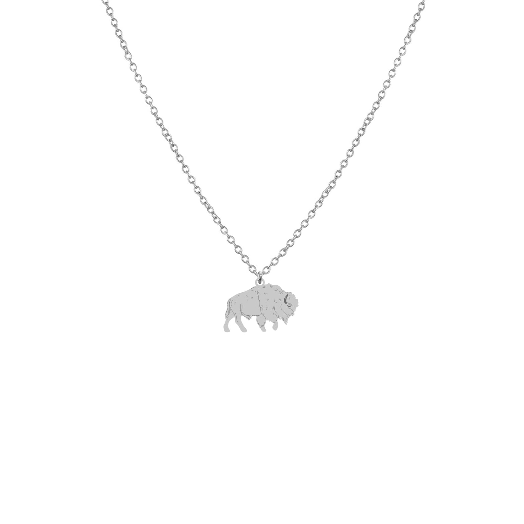 Collier argent avec un pendentif de bison gravé